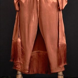 Satin Boho Duster Kimono With Fringe Detail